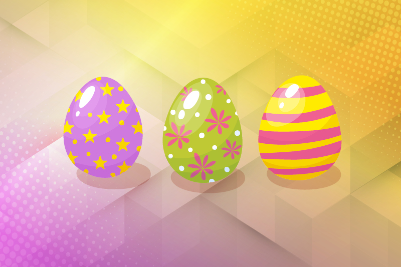 Cartoon graphic of decorated eggs.